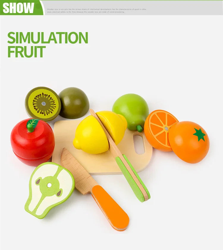 Wooden Toy Cutting Fruit Vegetables Food Pretend Play Simulation Kitchen Role Play Montessori Early Education Toys For Children