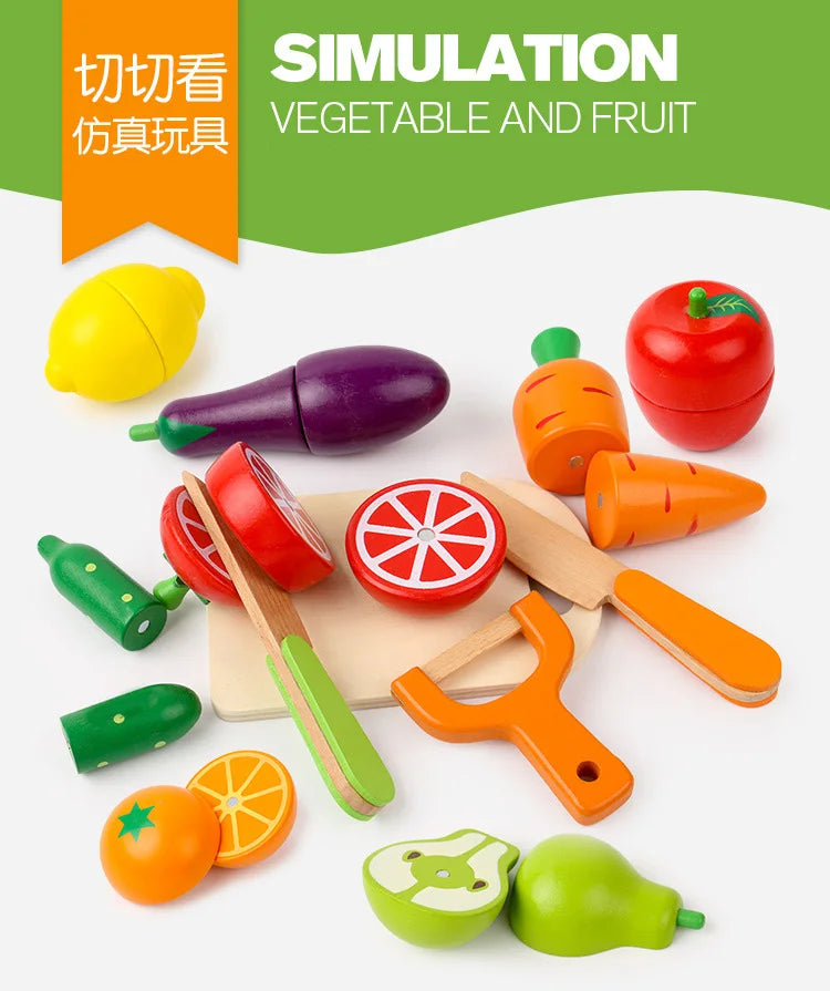 Wooden Toy Cutting Fruit Vegetables Food Pretend Play Simulation Kitchen Role Play Montessori Early Education Toys For Children