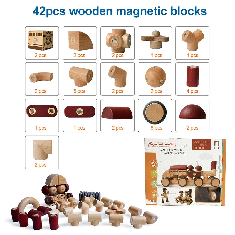 Children Magnets Toy Wooden Construction Set Games Magnetic Building Blocks Montessori Toys For Girls Boys Babies Development