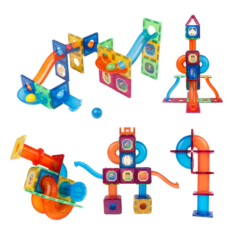 Magplayer Magnetic Tiles Color Window Magnets Building Blocks Balls Marble Run Educational STEM Toys for Children Toddlers Gifts