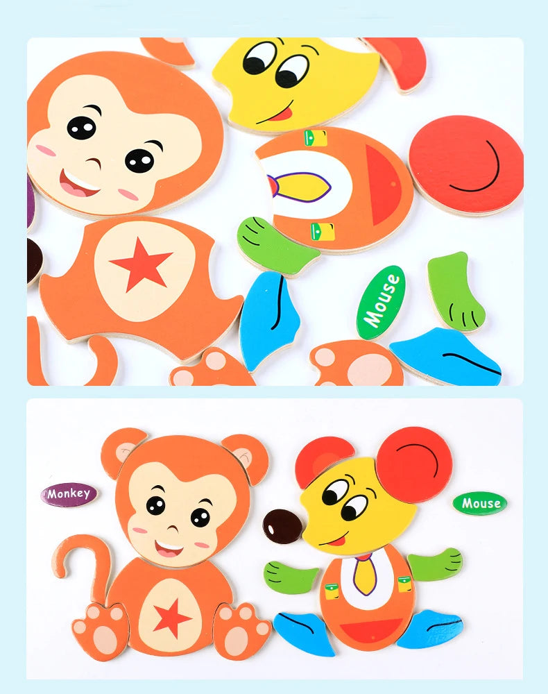 3D Puzzles Game Cartoon Animal Pattern Educational Toys for Children, 1pc 14.7cm/5.79in Wooden