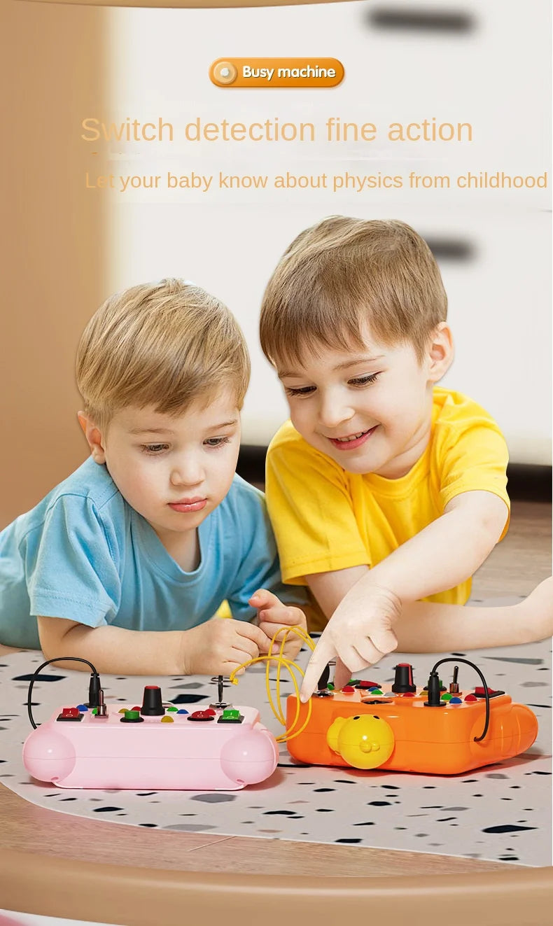 Toy control with LED light switch, sensory activity, with colors.