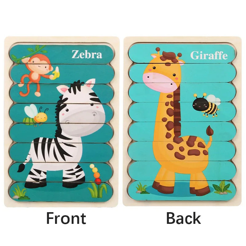 Wooden Double-Sided Puzzles Model Cartoon