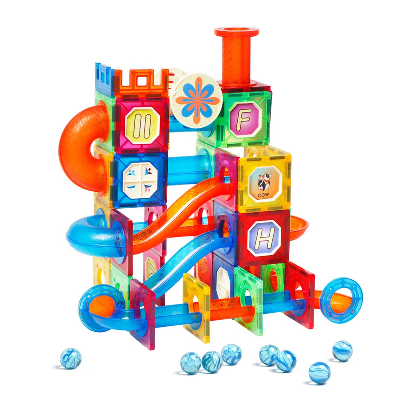 Magplayer Magnetic Tiles Color Window Magnets Building Blocks Balls Marble Run Educational STEM Toys for Children Toddlers Gifts