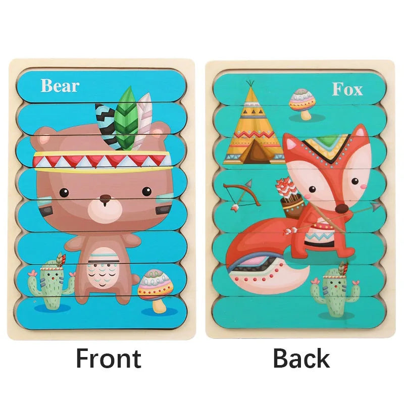 Wooden Double-Sided Puzzles Model Cartoon