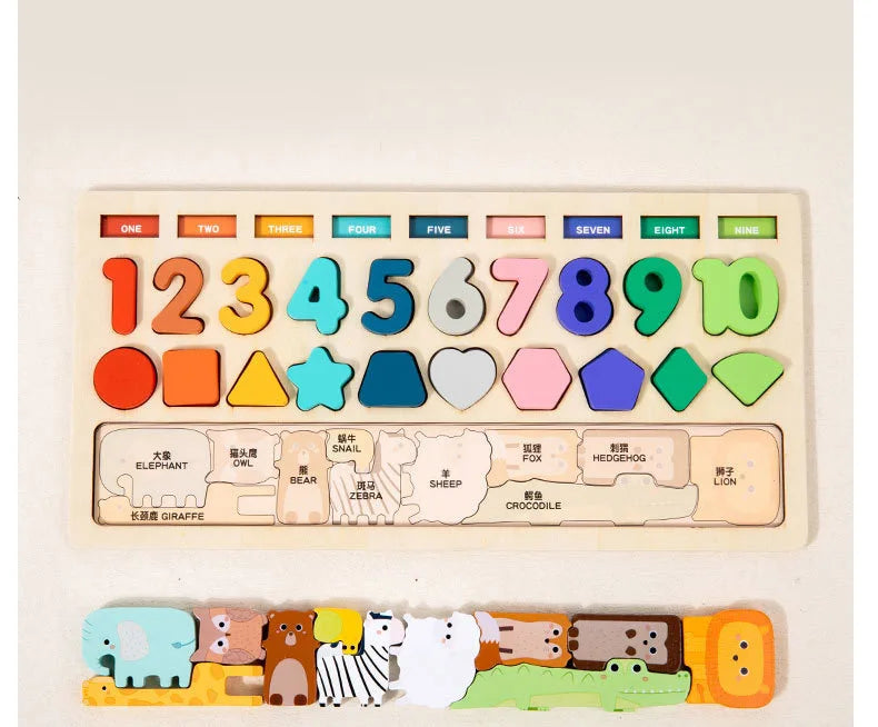 Montessori Busy Board Toy Wooden Shape Matching Toy Kids Animal Puzzle Early Educational Toy Todder Fishing Game Fine Motor Toys