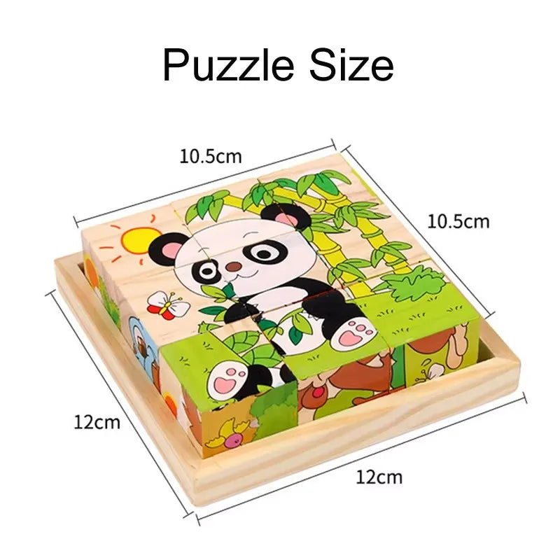 Wooden Blocks Toys Cartoon Animal Six Side Cube Jigsaw Puzzles Game