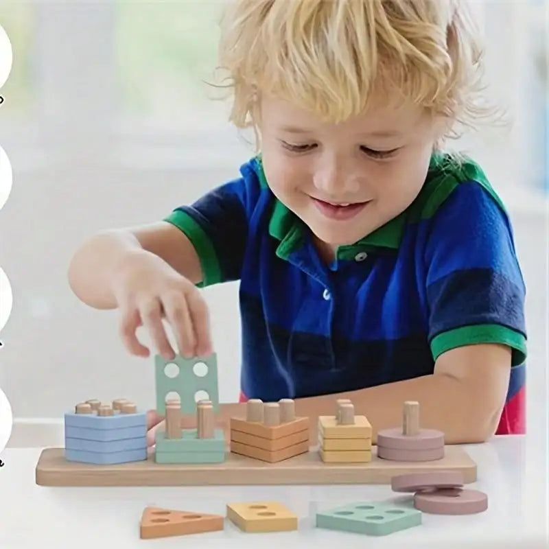 Stacking game and selection of geometric shapes Montessori stacking game 1 - 2 years