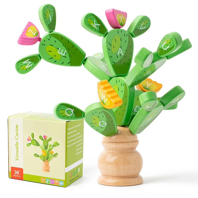 Montessori Wooden Balance Cactus Puzzle Stacking Rainbow Cactus Toy Fun Educational Game For Boys & Girls