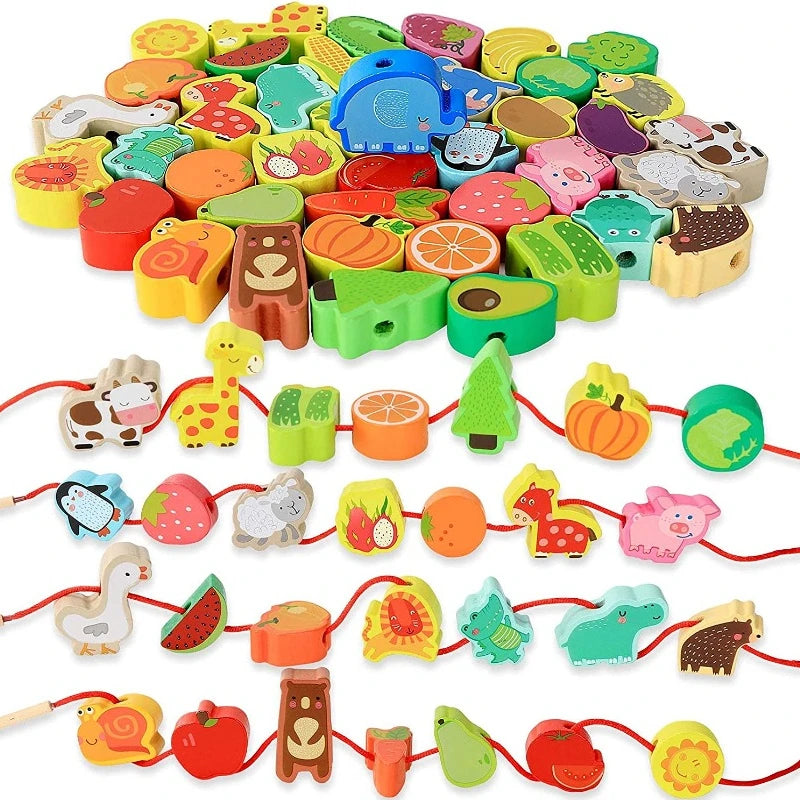 Monterssori wooden cartoon toys to pass down the line fine motor coordination autonomy  training