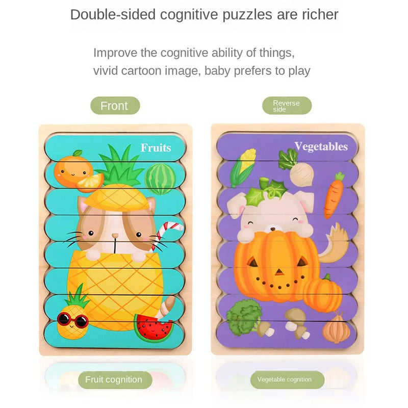 Wooden Double-Sided Puzzles Model Cartoon