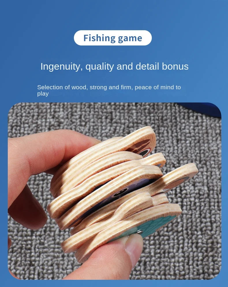 Montessori Wooden Fishing Toys For Children Cartoon Marine Life Cognition Fish Games Parent-Child Interactive Educational Toy