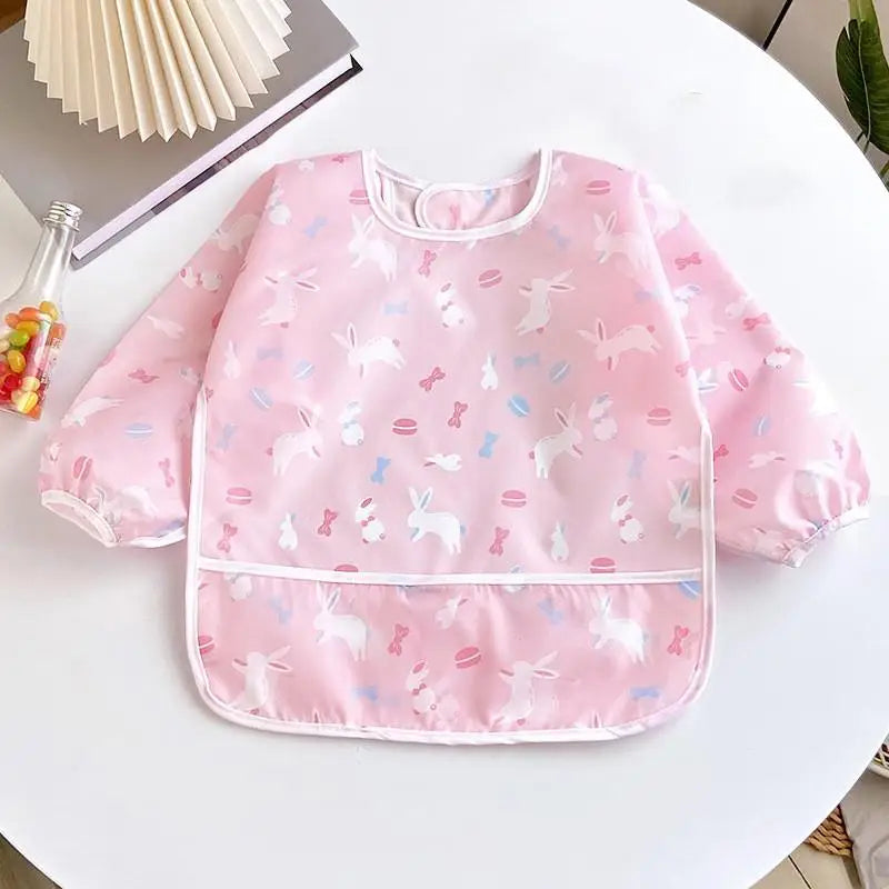 Baby Bibs Cute Colorful Cartoon Waterproof Bib Infant Eating Children Drawing Long Sleeve Apron Self Feeding Baby 0-3 Years