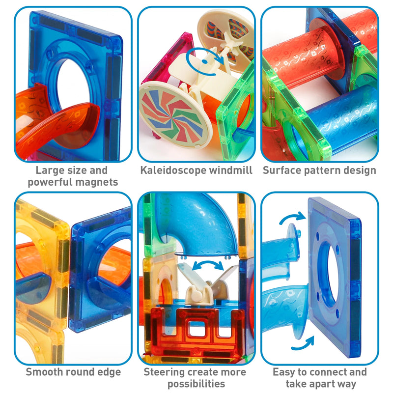 Magplayer Magnetic Tiles Color Window Magnets Building Blocks Balls Marble Run Educational STEM Toys for Children Toddlers Gifts