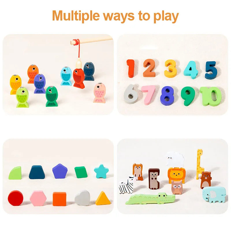 Montessori Busy Board Toy Wooden Shape Matching Toy Kids Animal Puzzle Early Educational Toy Todder Fishing Game Fine Motor Toys