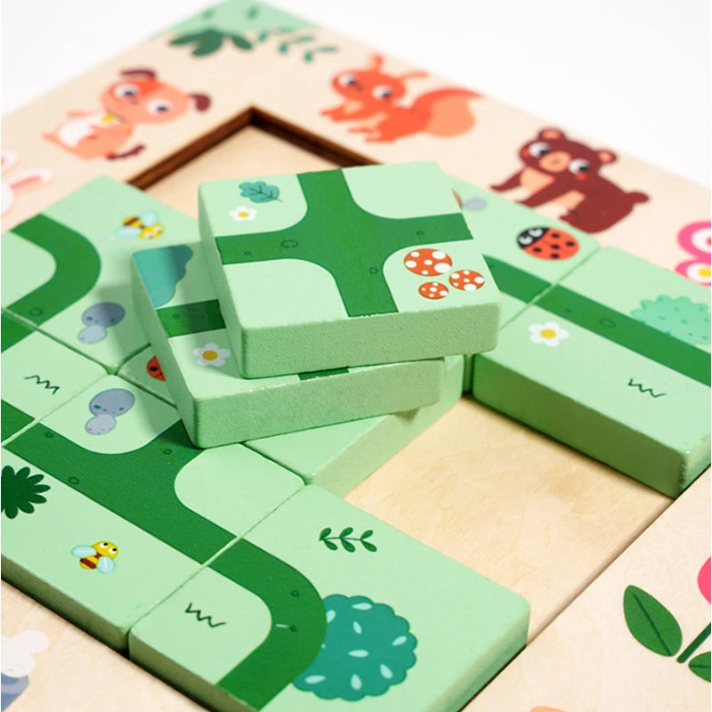 Wooden Block Puzzle Wayfinding Montessori Learning Puzzle Board Puzzles Shape And Color Cognitive Toys Early Educational Puzzle