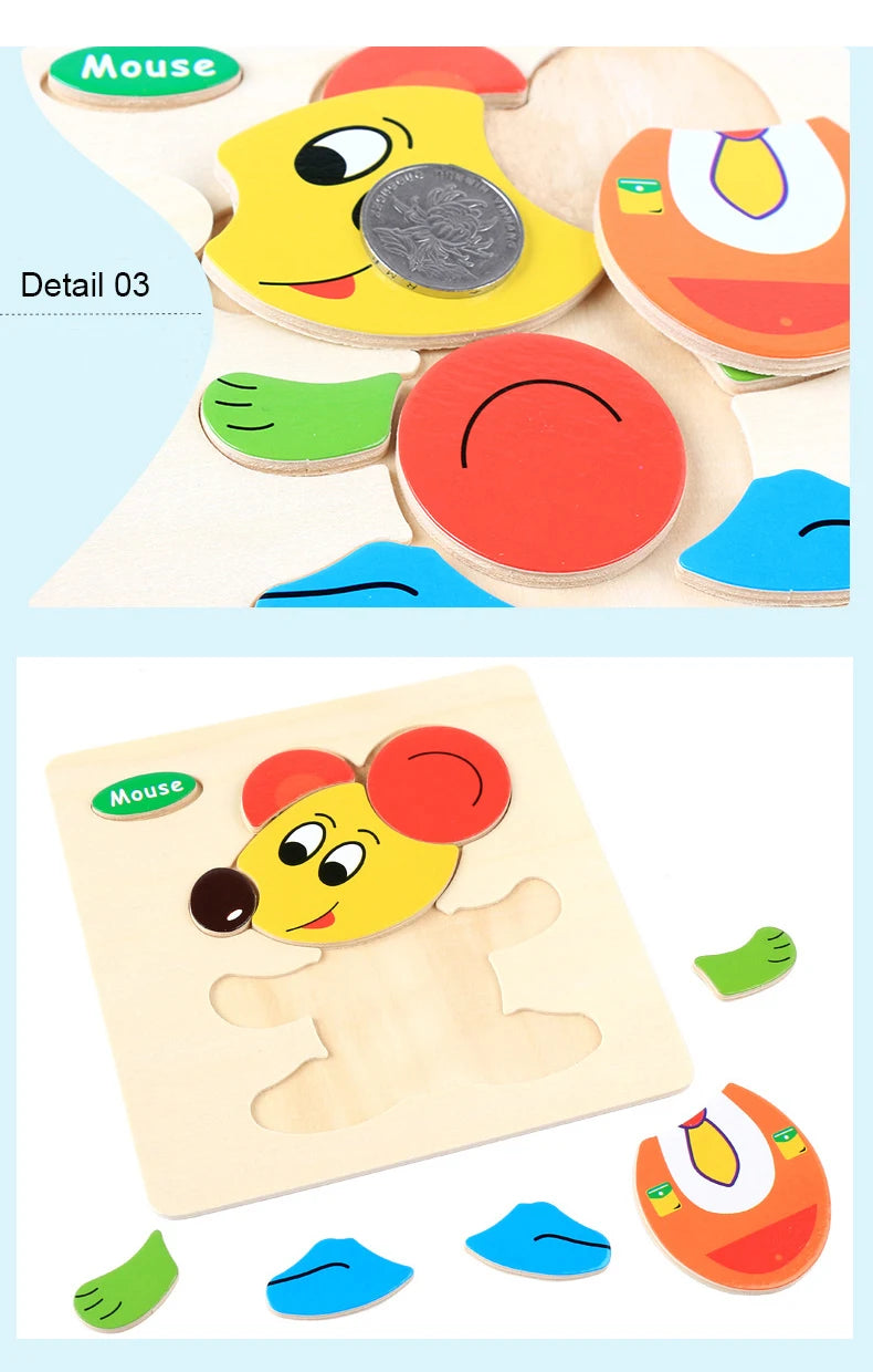 3D Puzzles Game Cartoon Animal Pattern Educational Toys for Children, 1pc 14.7cm/5.79in Wooden