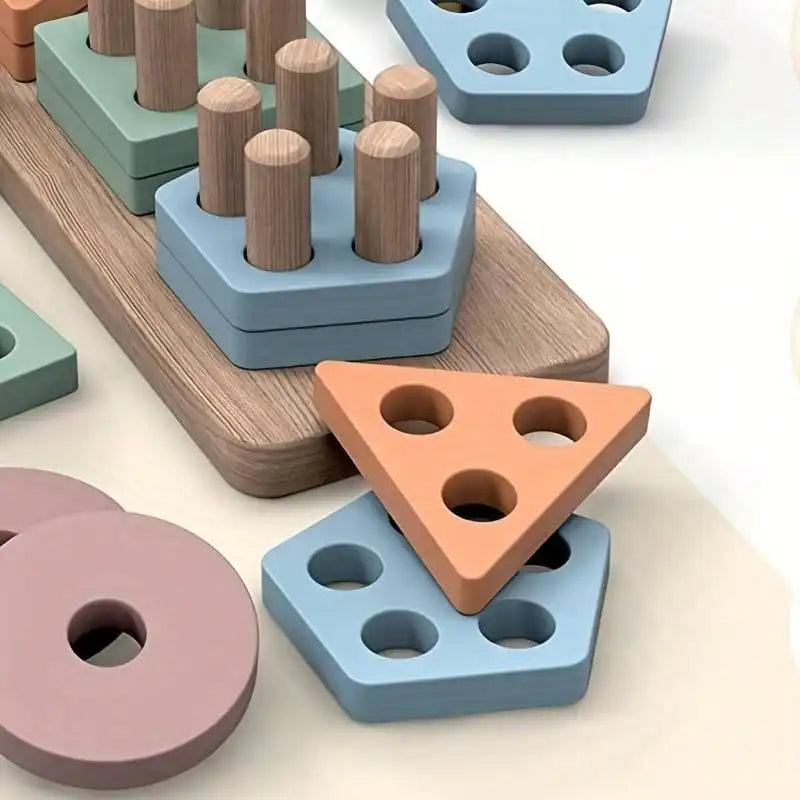 Stacking game and selection of geometric shapes Montessori stacking game 1 - 2 years