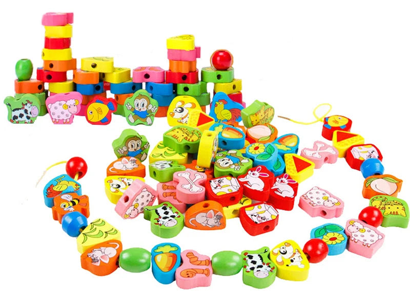 Monterssori wooden cartoon toys to pass down the line fine motor coordination autonomy  training