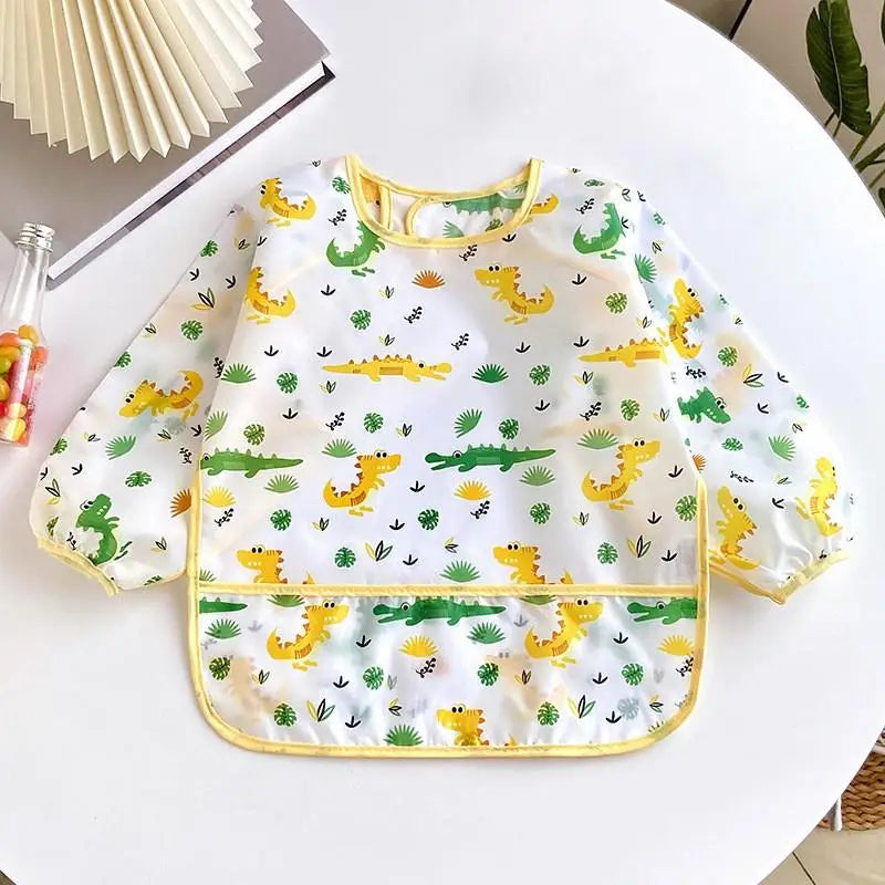 Baby Bibs Cute Colorful Cartoon Waterproof Bib Infant Eating Children Drawing Long Sleeve Apron Self Feeding Baby 0-3 Years