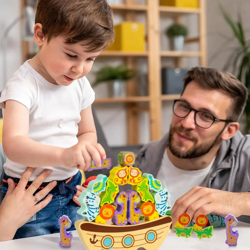 Montessori Wooden Stacking Toys for Toddlers Animals Stacking Blocks Balance Game Preschool Educational Toys for Kids