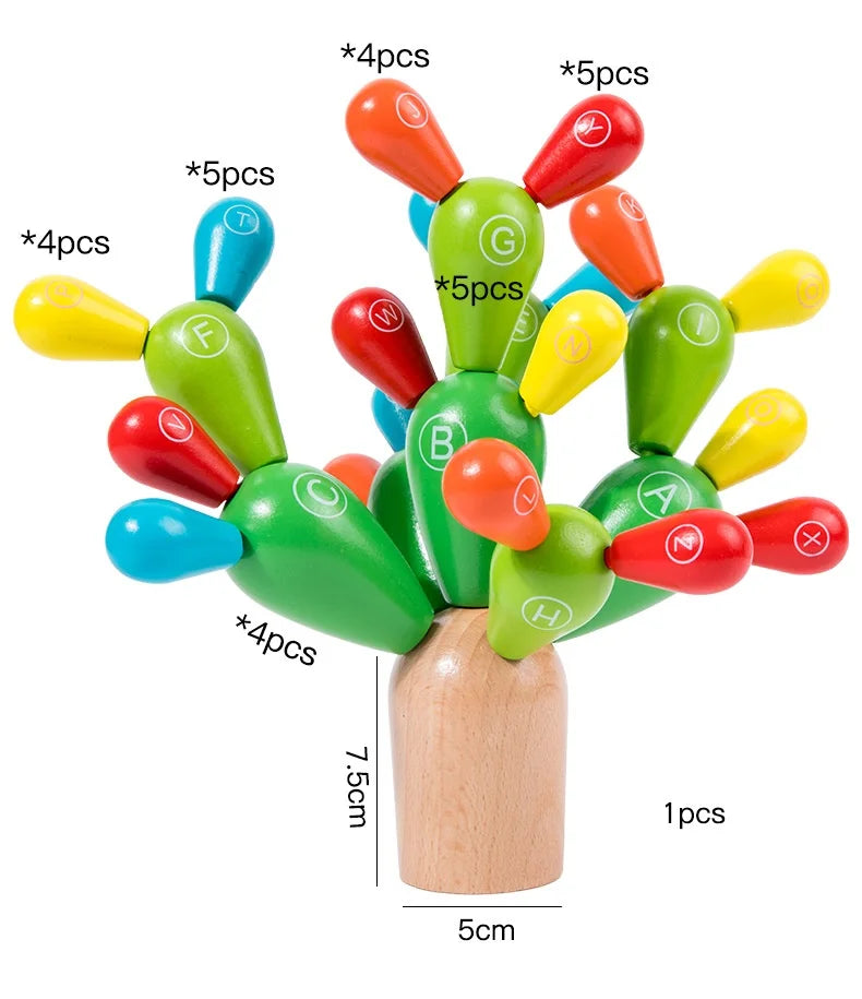 Montessori Wooden Balance Cactus Puzzle Stacking Rainbow Cactus Toy Fun Educational Game For Boys & Girls