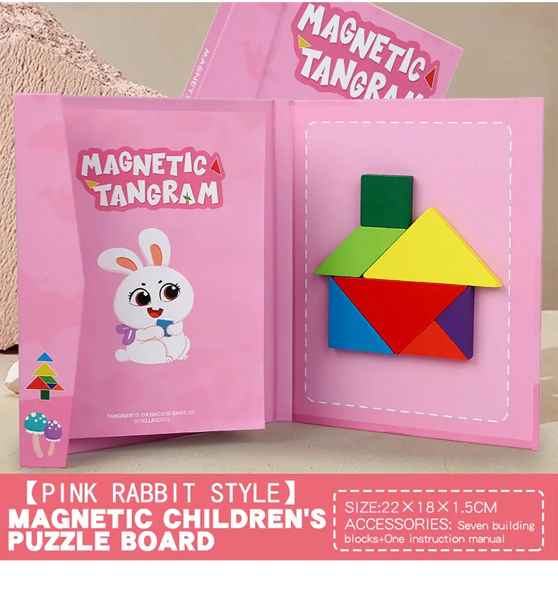 Libro de rompecabezas magnético de madera Tangram