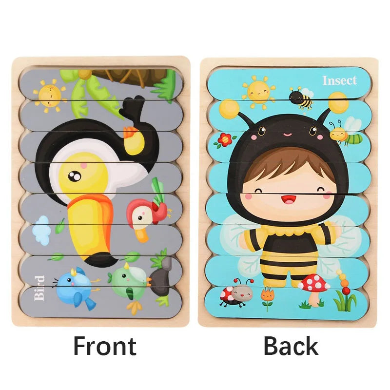 Wooden Double-Sided Puzzles Model Cartoon