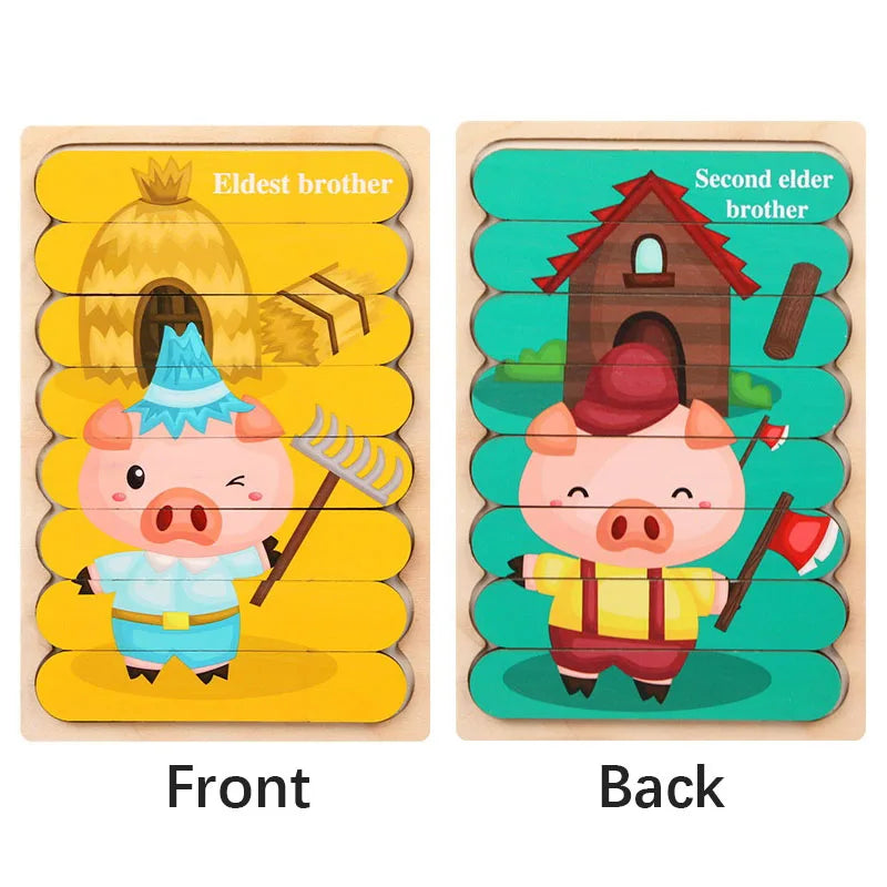 Wooden Double-Sided Puzzles Model Cartoon