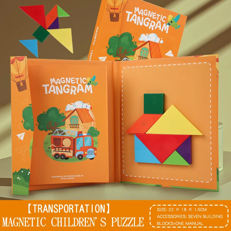 Libro de rompecabezas magnético de madera Tangram