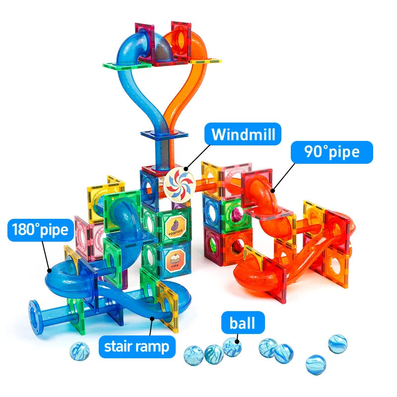 Magplayer Magnetic Tiles Color Window Magnets Building Blocks Balls Marble Run Educational STEM Toys for Children Toddlers Gifts