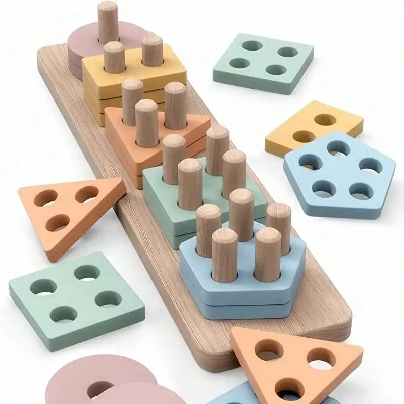 Stacking game and selection of geometric shapes Montessori stacking game 1 - 2 years