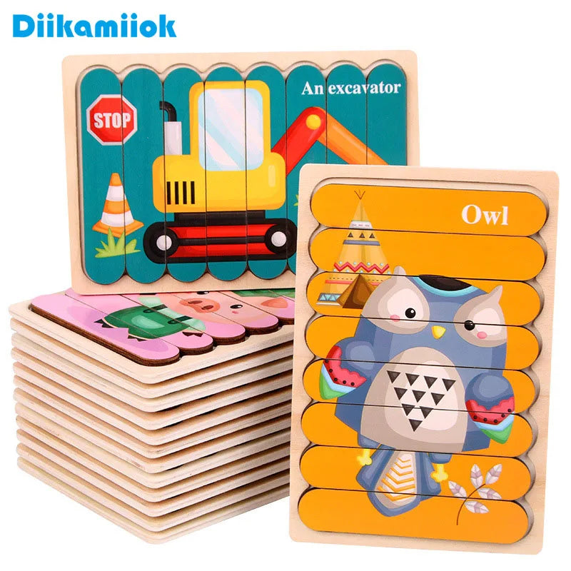 Wooden Double-Sided Puzzles Model Cartoon