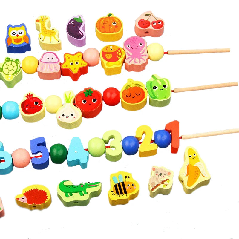 Monterssori wooden cartoon toys to pass down the line fine motor coordination autonomy  training