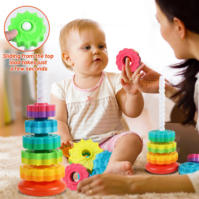 Rainbow Puzzle Rotating Wheel Stacking Tower, Montessori