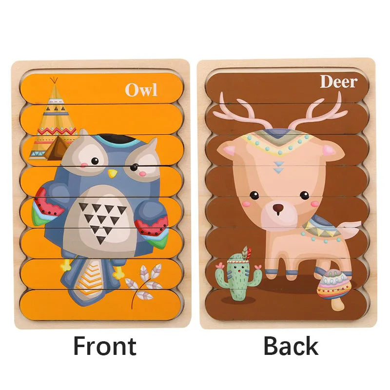 Wooden Double-Sided Puzzles Model Cartoon