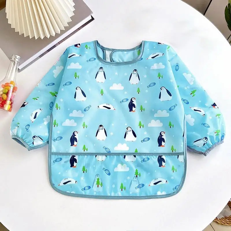 Baby Bibs Cute Colorful Cartoon Waterproof Bib Infant Eating Children Drawing Long Sleeve Apron Self Feeding Baby 0-3 Years