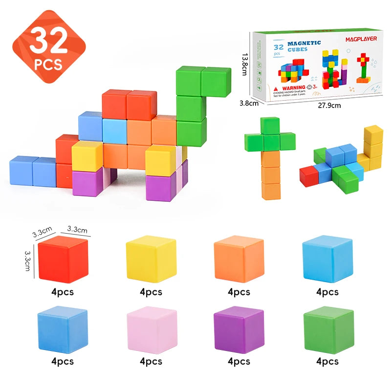 Educational Toys For Kids Learning Building Blocks Plastic Puzzle DIY 3D Magnetic Cubes 3.3cm Christmas gifts For Toddler