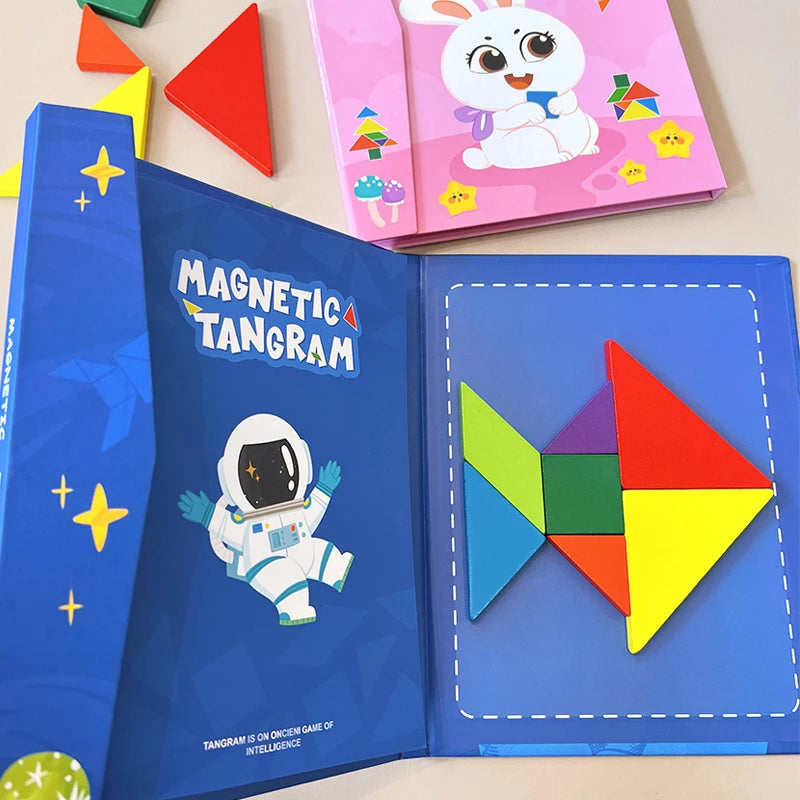 Libro de rompecabezas magnético de madera Tangram