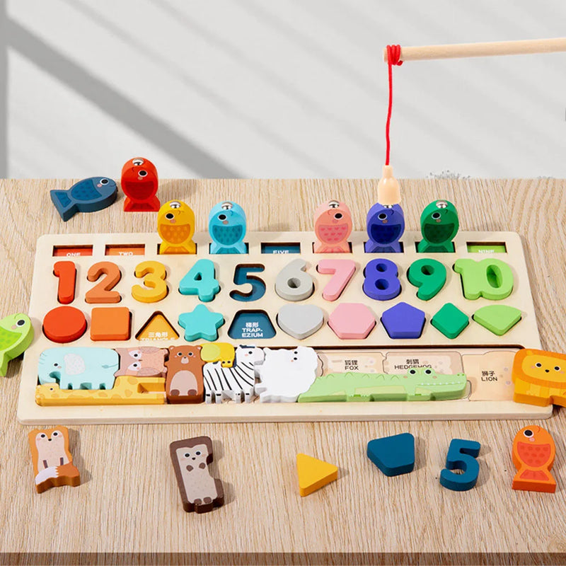 Montessori Busy Board Toy Wooden Shape Matching Toy Kids Animal Puzzle Early Educational Toy Todder Fishing Game Fine Motor Toys