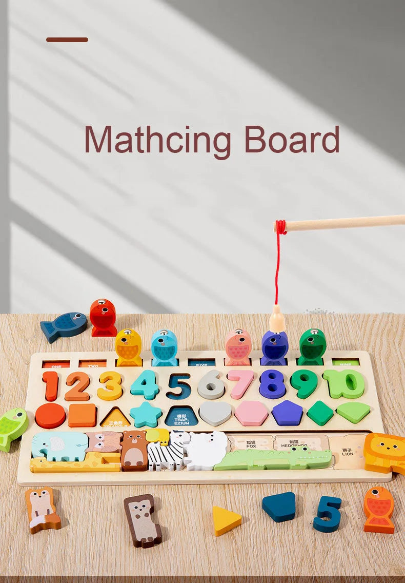 Montessori Busy Board Toy Wooden Shape Matching Toy Kids Animal Puzzle Early Educational Toy Todder Fishing Game Fine Motor Toys