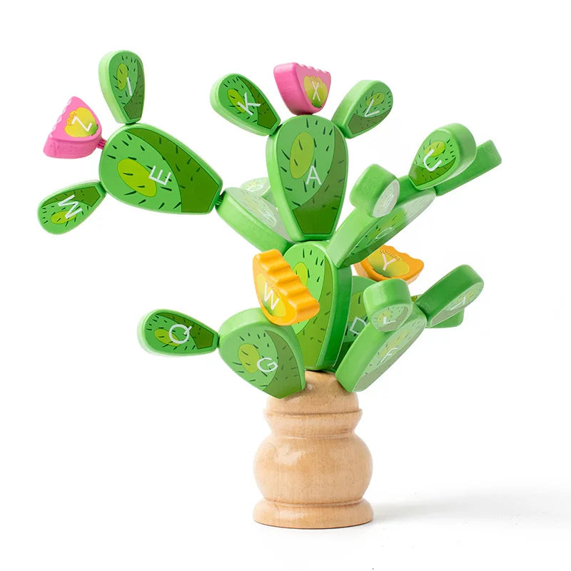 Montessori Wooden Balance Cactus Puzzle Stacking Rainbow Cactus Toy Fun Educational Game For Boys & Girls