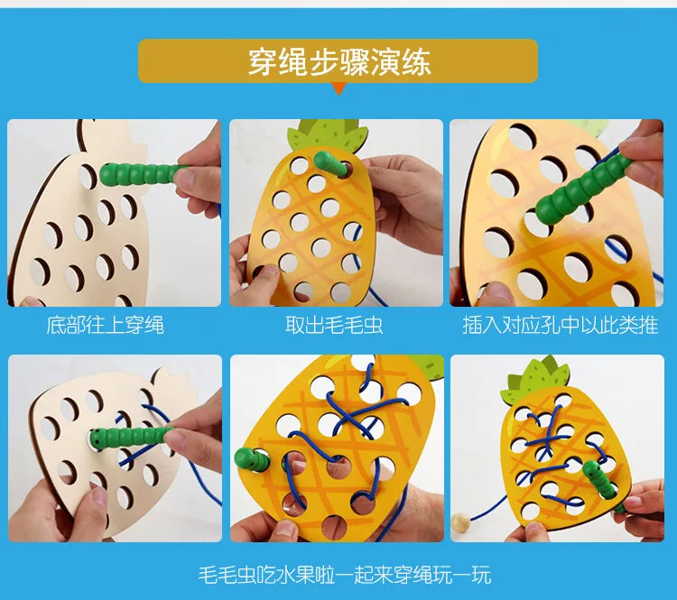 Caterpillars Eat Fruits Threading Toys Fine Motor Training