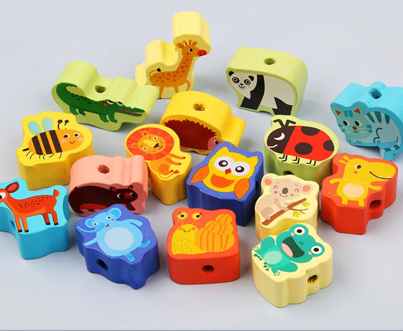 Monterssori wooden cartoon toys to pass down the line fine motor coordination autonomy  training