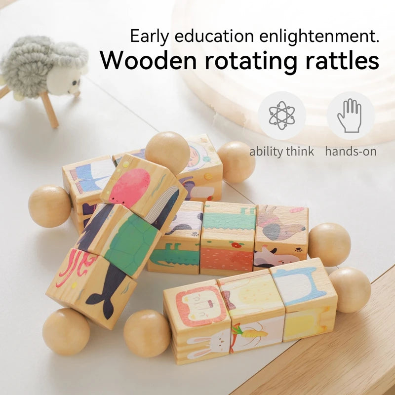 Montessori wooden puzzle that rotates to form a matching animal 1 PC