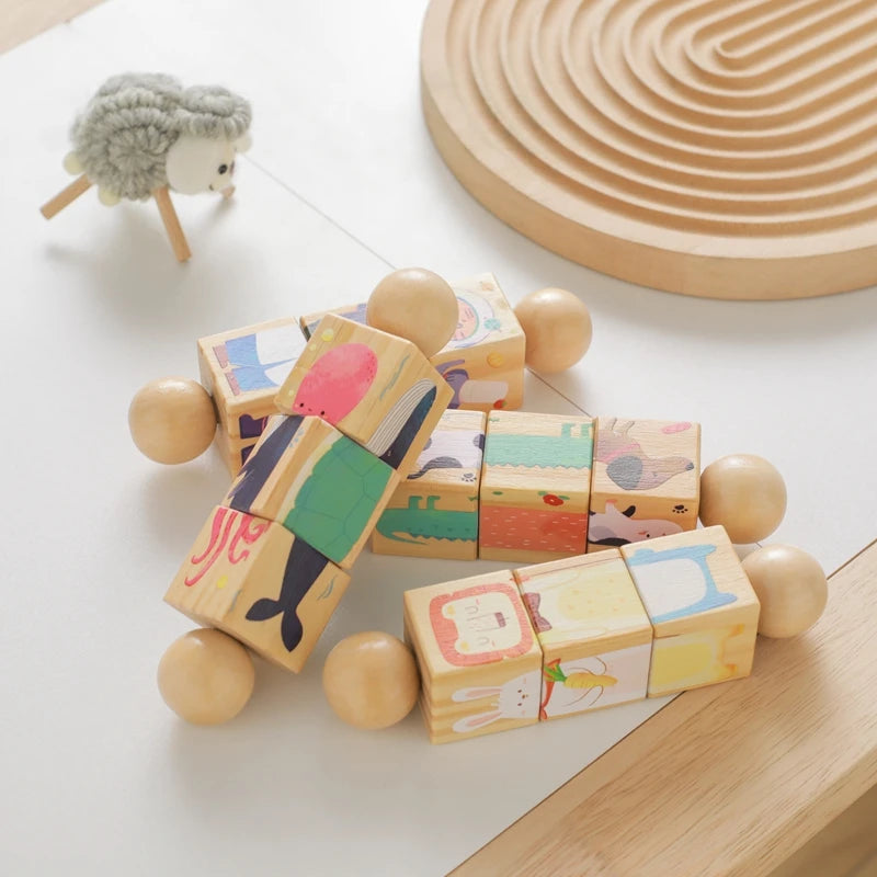 Montessori wooden puzzle that rotates to form a matching animal 1 PC