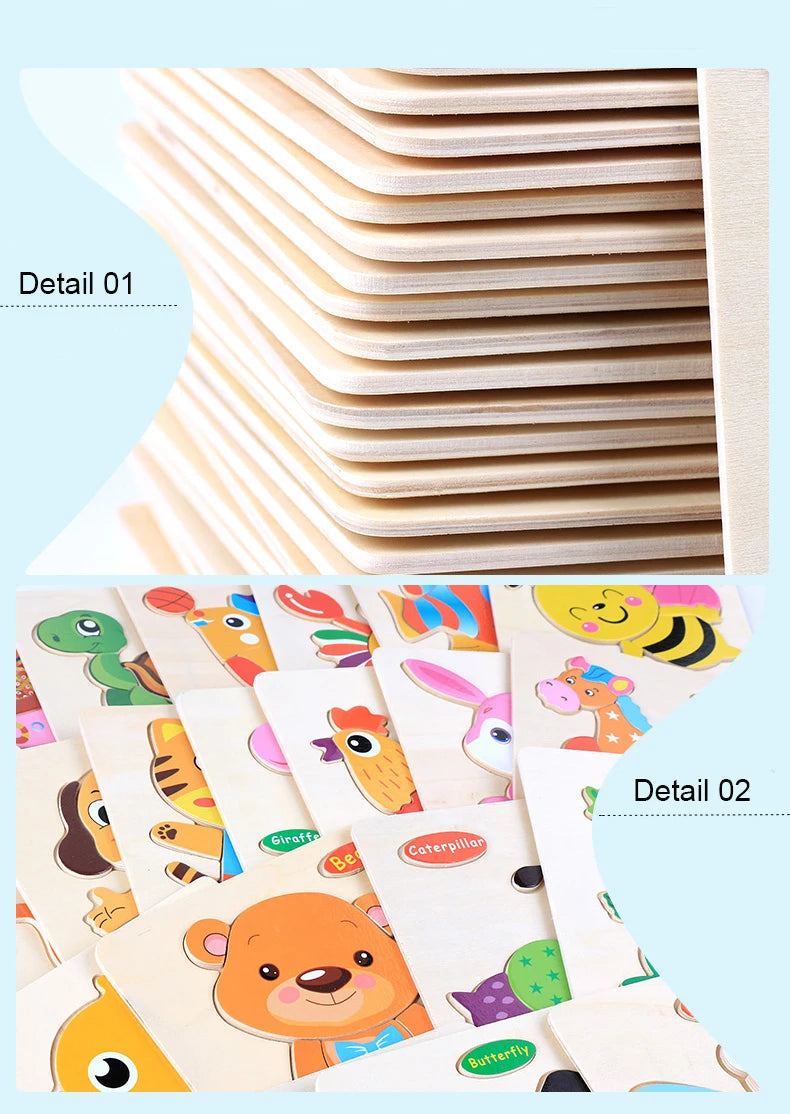 3D Puzzles Game Cartoon Animal Pattern Educational Toys for Children, 1pc 14.7cm/5.79in Wooden